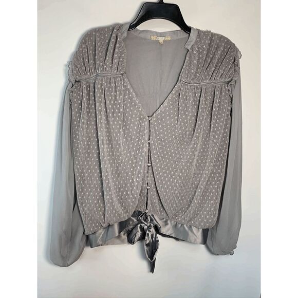 GImmicks By BKE Women's Balloon Sleeve Shirred Polka Dot Blouse Gray Small - Picture 1 of 12